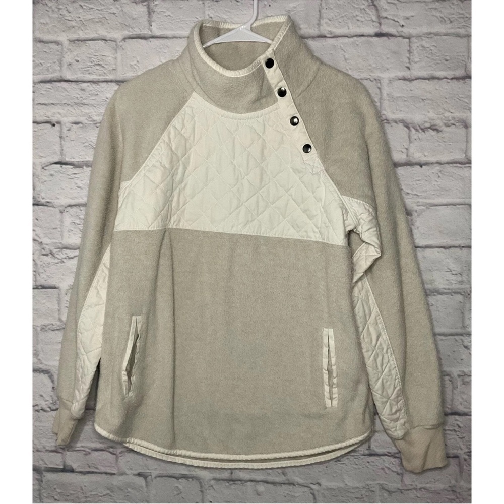 Abercrombie & Fitch Sweater Medium Beige Fleece Pullover Mock Padded Size Medium